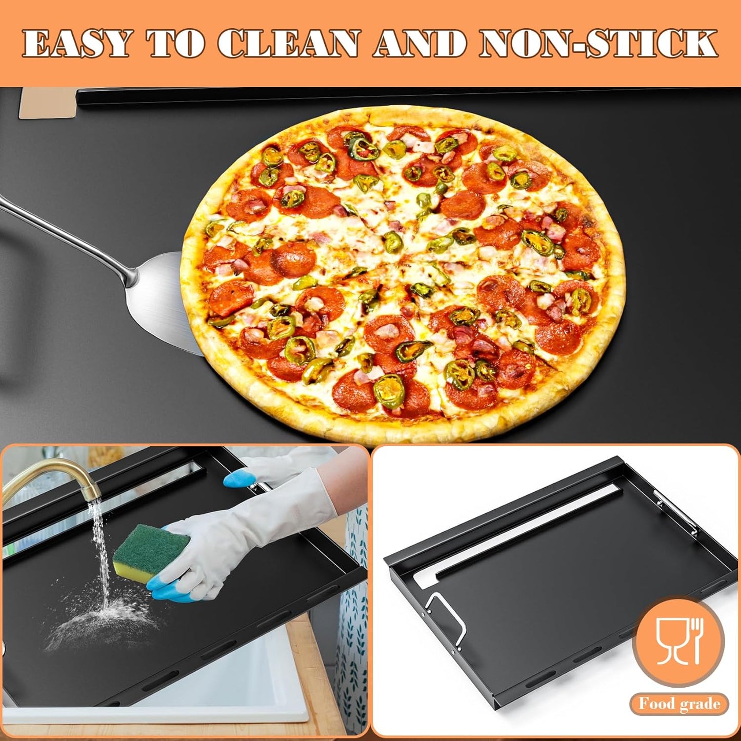 7524 Full Size Griddle Replacement Parts for Weber Genesis S310, E310, E320, S320, E330, S330, EP310, EP320, EP330, Carbon Steel Flat Top Grill Insert Parts with Handles for Weber Genesis 300 Series