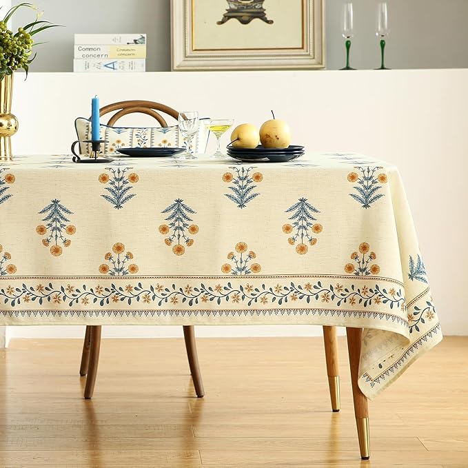 ISAENNE Designer French Pale Yellow Square Tablecloth,Linen Floral Table Cloth,Fall Wrinkle Resistant Decor Tablecloths for Dining Thanksgiving Banquet Kitchen Party,67"*67"-Estevan A