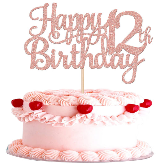 1 PCS Happy 12th Birthday Cake Topper Glitter Cheers to 12 Years Birthday Cake Pick 12 Fabulous Cake Decoration for Happy 13th Birthday Theme Party Decorations Supplies Rose Gold