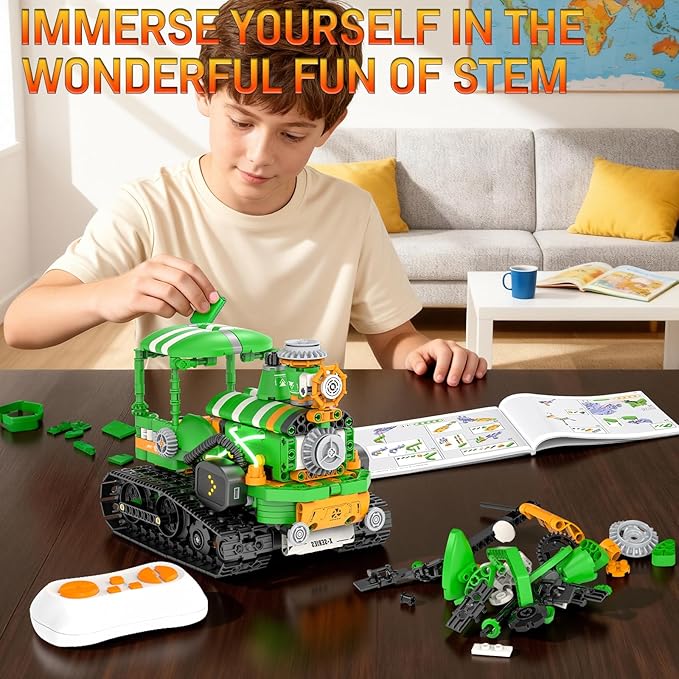 STEM Robot Building Toys for Kids 6-12, 5in1 App & Remote Control STEM Tractor Frog Robot Building Kits, 732PCS DIY Educational Construction Building Block Set for Kid, Erector Set Gift for Boys Girls