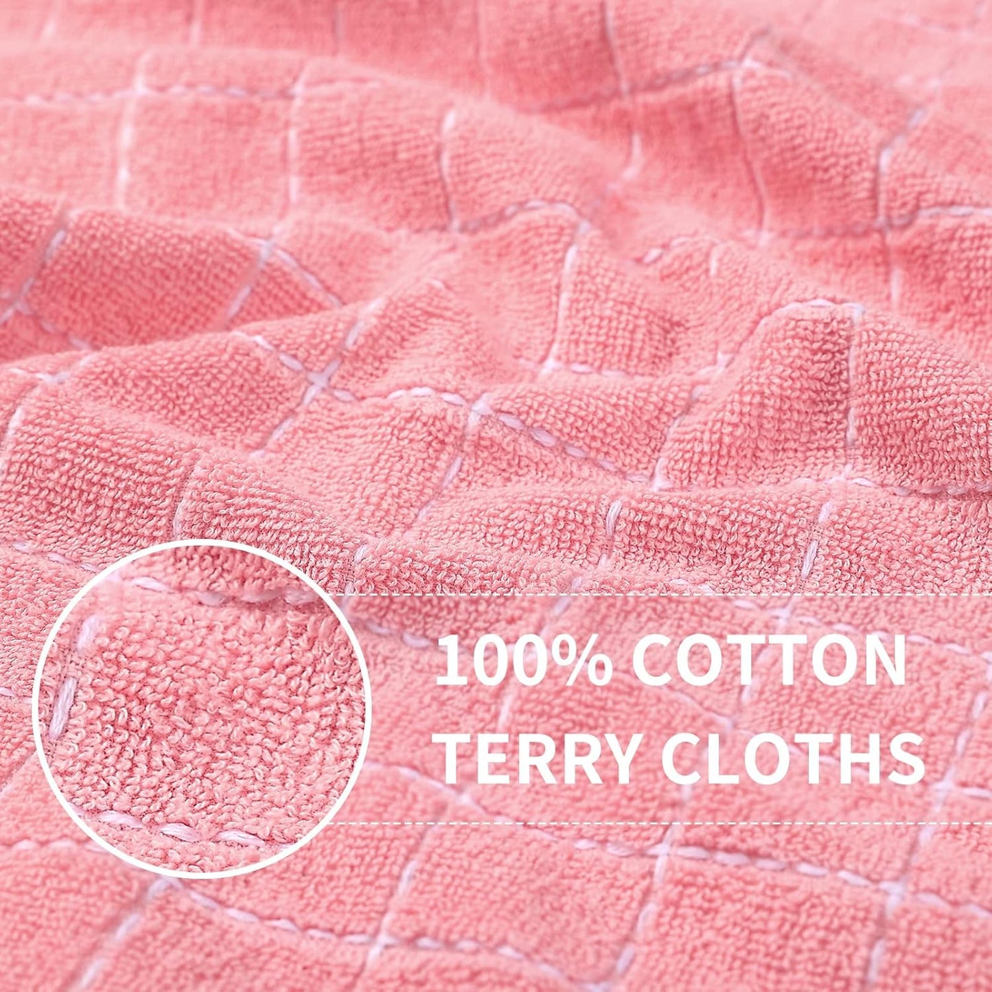 Homaxy 100% Cotton Terry Kitchen Towels(Pink, 13 x 28 inches), Checkered Designed, Soft and Super Absorbent Dish Towels, 8 Pack