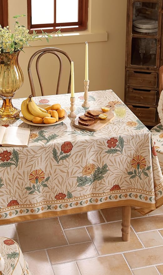 patdrea Designer French Vintage Extra Long Rectangular Tablecloth,Yellow Floral Pattern Anti-Wrinkle Table Cloth,Decor Cover for Kitchen Dining Parties,Christmas,Thanksgiving,67"x118"-Cornflowers