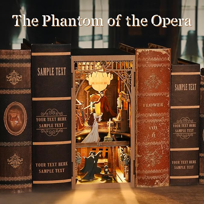 CCCDF Book Nook Kit, DIY Miniature Dollhouse Booknook Kit, 3D Wooden Puzzle Bookend Bookshelf Insert Decor with LED Light for Teens and Adults (Phantom of The Opera)