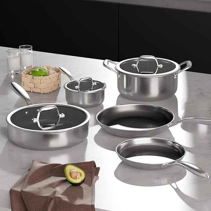 COOKER KING Stainless Steel Cookware Set, Pots and Pans Set with Lids, Frying Pans, Saucepan, Saute Pan & Stock Pot, Non Stick, Non Toxic, Induction, Oven, Dishwasher Safe, PFOA Free