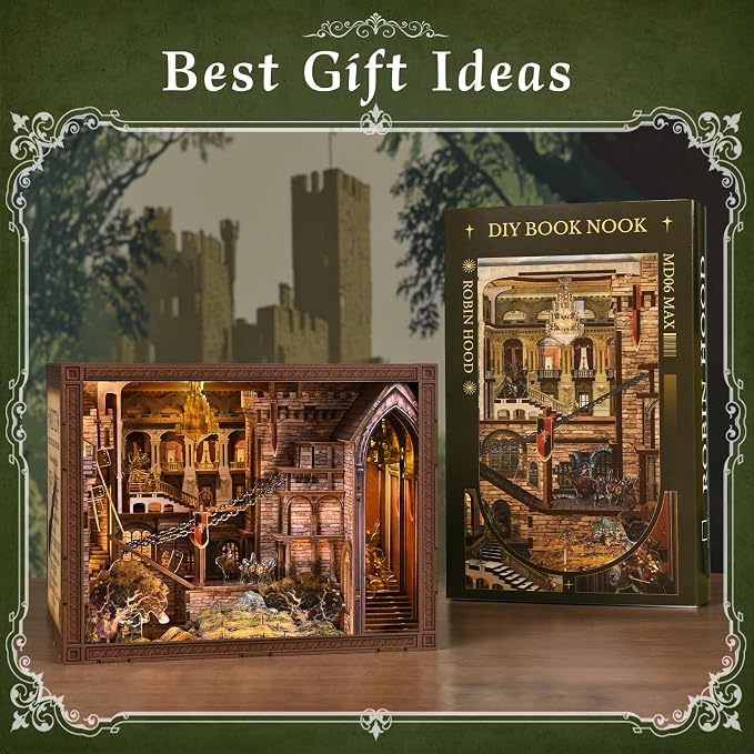 CCCDF Book Nook Kit, DIY Miniature House Dollhouse Kit for Adults and Teens, Booknook Bookshelf Decor with LED Light, Gifts for Family and Friends (Robin Hood - The Castle's Escape)