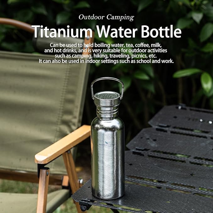 Boundless Voyage Titanium Water Bottle with Lid Wide Mouth Leak-Proof Reusable Sport Drinking Bottle for Camping Hiking Picnic Climbing Running Tea Coffee (600ml-glossy)