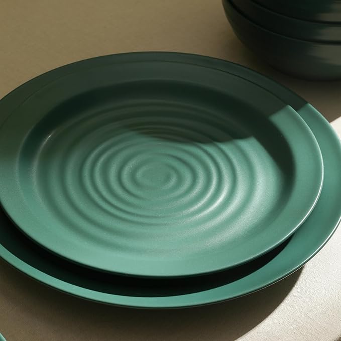 Stone Lain Orbit 24-Piece Dinnerware Set Stoneware, Plates and Bowls Set, Pasta Bowls, Microwave and Dishwasher Safe, Dish Set for 8, Green