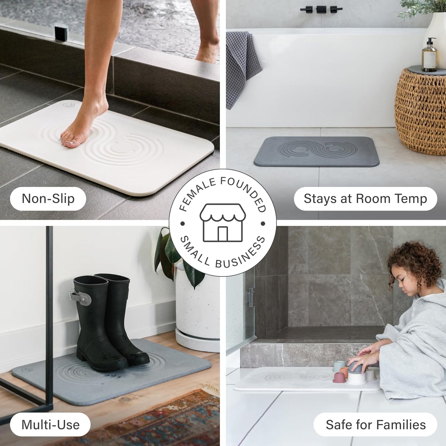 Dorai Home Bath Stone Mat 23.6"x15.4" – Quick-Dry, Non-Slip Diatomite Stone Bath Mat for Bathroom, Zen Sandstone