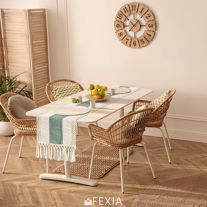 FEXIA Sage Green Table Runner 48 Inches Long with Tassels Boho Macrame Farmhouse Table Runners for Home Decor Party Bohemian Rustic Bridal Shower Dining Decorations (12x48 Inches)