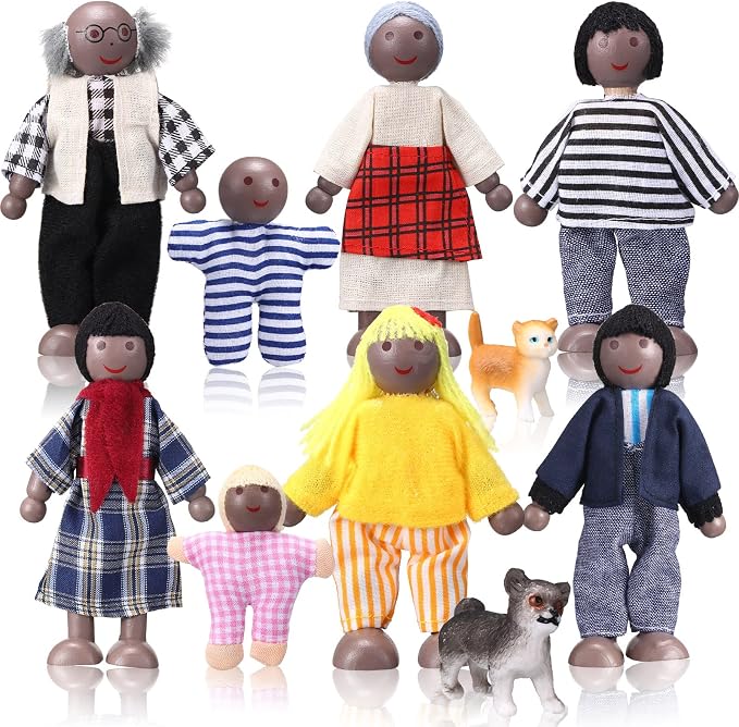 Skylety 10 Pcs Wooden Dollhouse Set of Mini People Figures Dollhouse Dolls Wooden Doll Play Figures Accessories(Stylish Style)