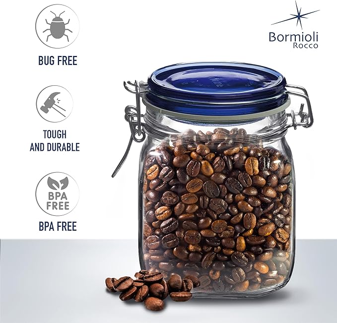 Bormioli Rocco Fido Collection, 2 Pack, 25¼ Oz. Food Storage Glass Jars, Airtight Rubber Seal & Glass Lid, With Stainless Wire Clamp, Made In Italy.