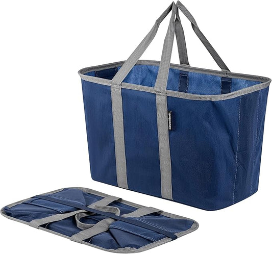 CleverMade EcoBasket Reusable Grocery Tote - 30L - Pack of 1 - Blue Gray - Collapsible Storage Shopping Organizer - Heavy Duty Utility Bag Home