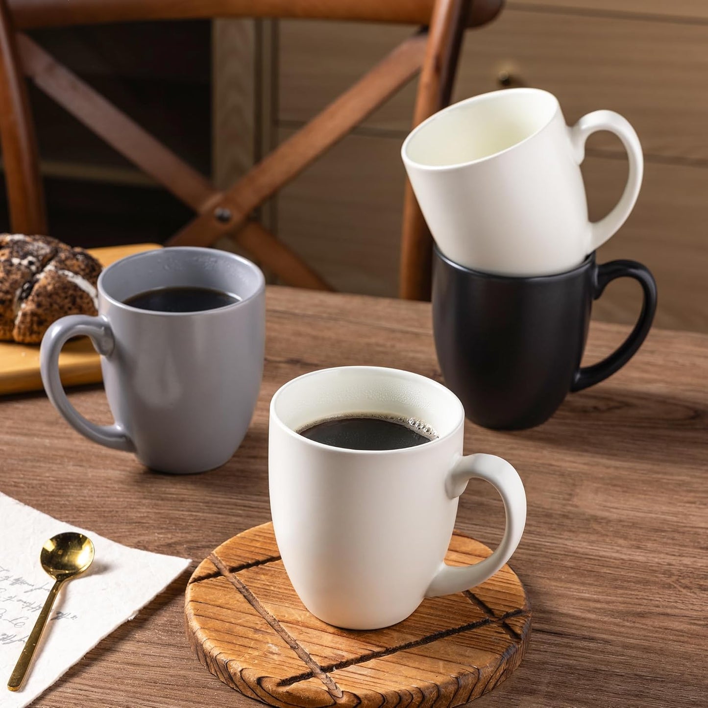 AmorArc 16oz Coffee Mugs Set of 6, Large Ceramic Coffee Mugs for Man, Woman, Dad, Mom, Modern Coffee Mugs Set with handle for Tea/Latte/Cappuccino/Cocoa. Dishwasher&Microwave Safe, Multi-Color