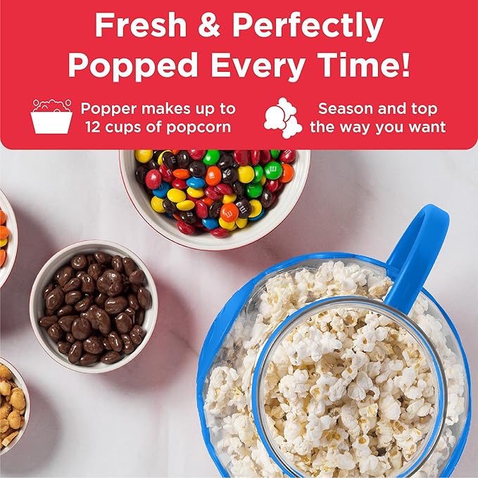 Ecolution Patented Micro-Pop Microwave Popcorn Popper with Temperature Safe Glass, 3-in-1 Lid Measures Kernels and Melts Butter, Made Without BPA, Dishwasher Safe, 3-Quart, Blue