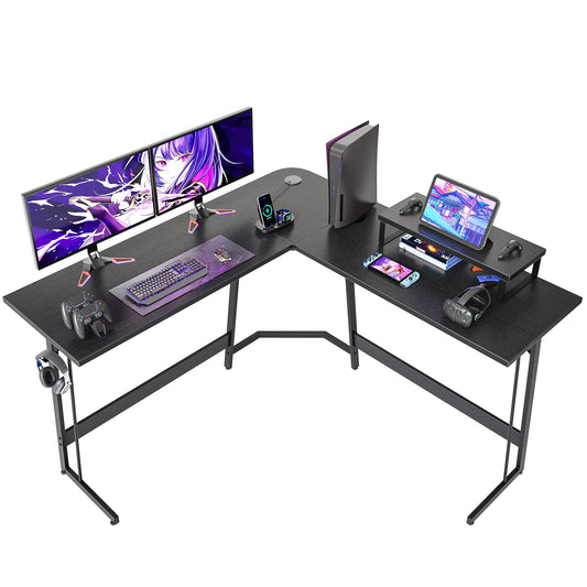 CubiCubi L Shaped Gaming Desk, 47 Inch Computer Desk with Monitor Stand, PC Gaming Desk, Corner Desk Table for Home Office Sturdy Writing Workstation, Black