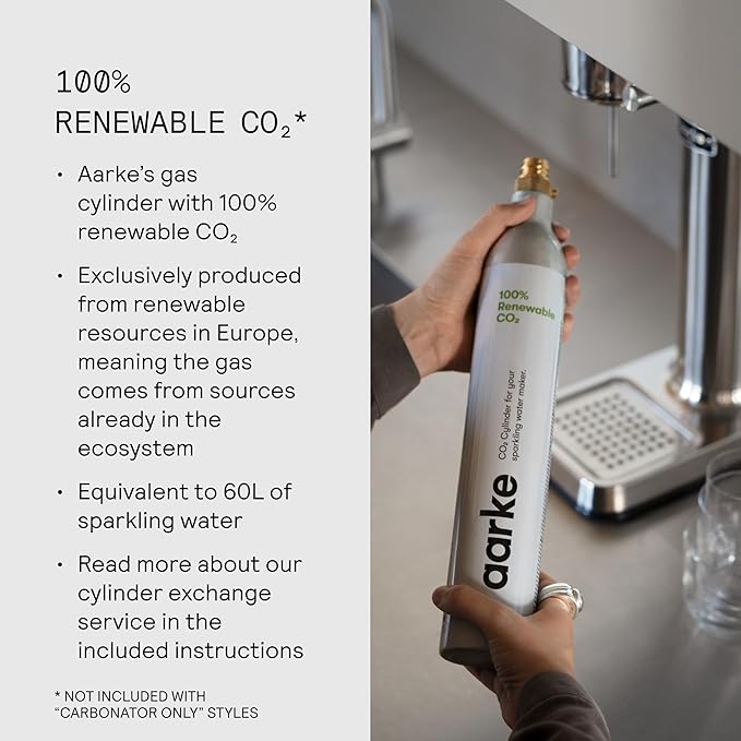 Aarke Carbonator lll with CO2 Cylinder, Sparkling & Carbonation Water Machine, Stainless Steel with PET BPA-Free Reusable Bottle Volume 1L/34 fl oz (Matte Black)