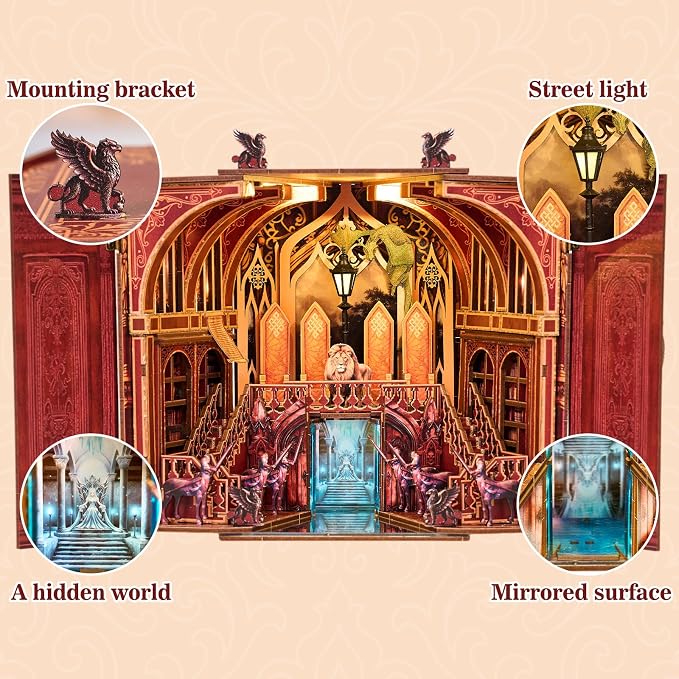 DIY Miniature Dollhouse Kit,3D Wooden Puzzles for Adults to Build, Birthday/Christmas Day Gift for Fantasy Fans,Magic Castle with LED Lights,Magic Wardrobe