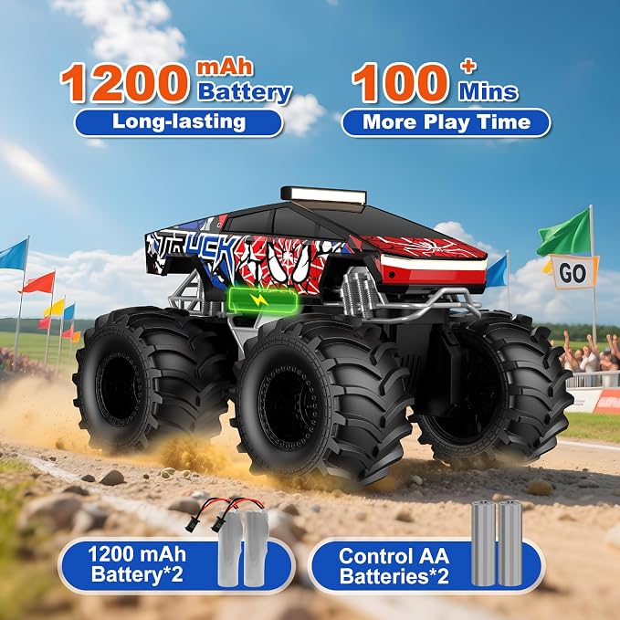 TOZDTO Remote Control Car, Amphibious Monster Truck Toys for Boys RC Cars, 2.4 GHz Waterproof RC Trucks, 1:18 4WD All Terrain Off-Road Pickup, Cool Christmas Birthday Ideas Gifts for Kids 6+ Year Old