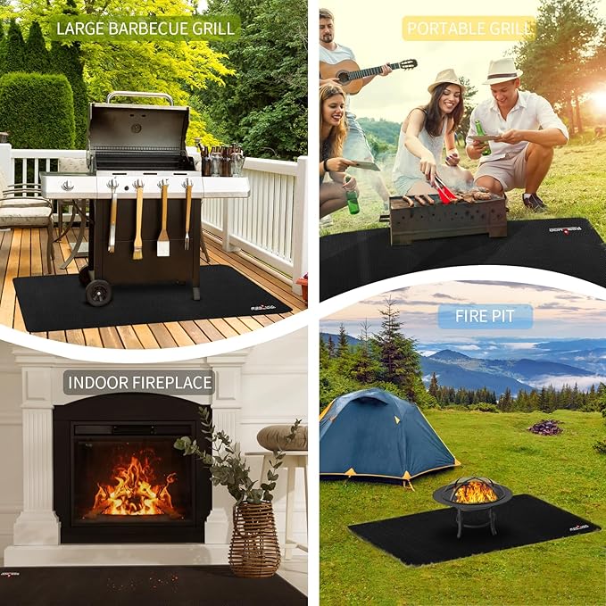 Upgrade 48 x 30 Inch Under Grill Mats for Outdoor Grill, 5-Layer Fireproof/Waterproof/Oil-Proof Grill Pad, Indoor Fireplace/Fire Pit Mat, Deck/Patio/Lawn Protector Mat for Flat Top,Smokers, Gas Grills