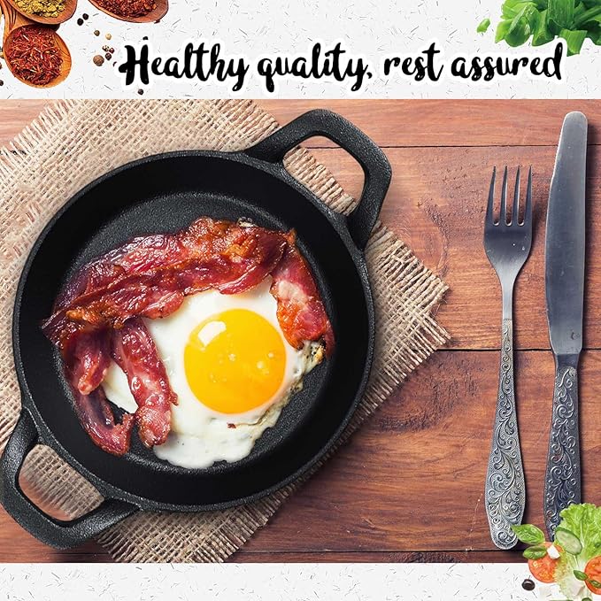 Mini Cast Iron Skillets 6.3 x 6.3 x 1.5 Inch Cast Iron Pan Small Ramekin Set Black Casserole Dish Cookware Oven Safe Mini Skillets for Kitchen Indoor Outdoor Picnic (6 Pack)