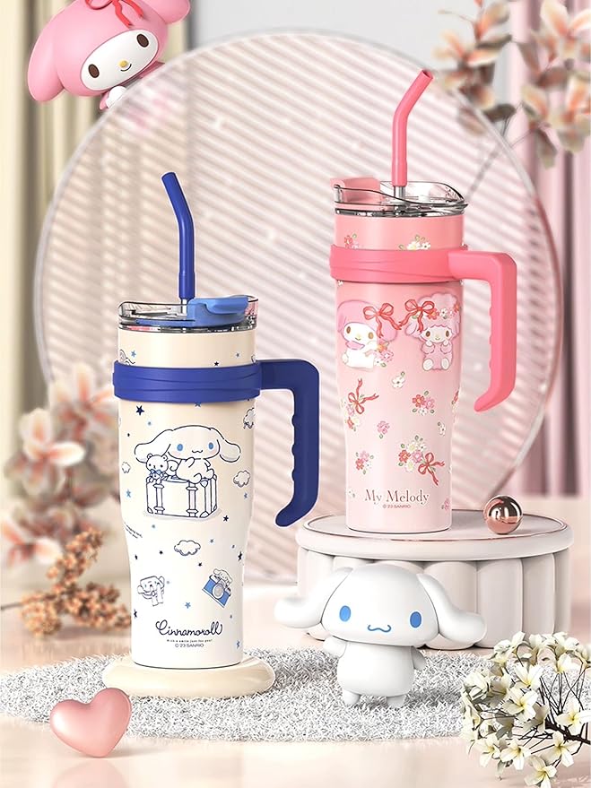Melody Stainless Steel Insulated Tumbler with Lid, Straw & Handle 1200ml - XL Size, Pink
