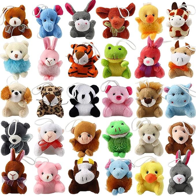 48pcs Mini Plush Animal Toy Set,Cute Animals Keychain Decoration for Kids,Goodie Bag Fillers, Basket Stuffers, School Prizes, Valentine's Day Party Supplies