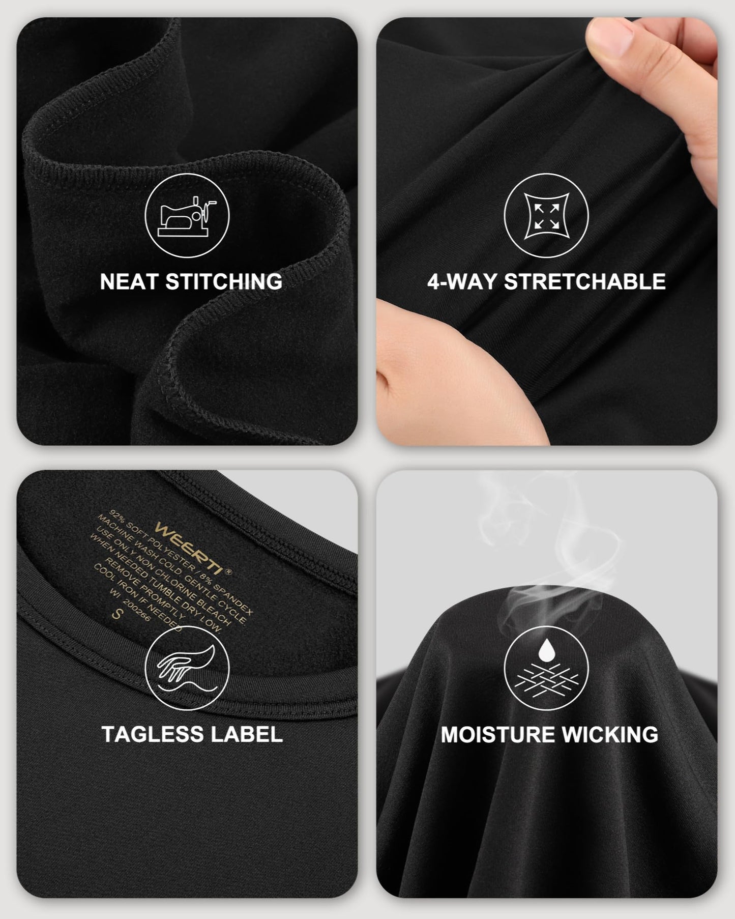 WEERTI Thermal Underwear for Men Long Johns with Fleece Lined, Base Layer Men Cold Weather Top Bottom Black