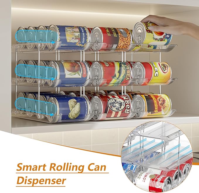 LXLXXL Can Organizer For Pantry 6 Tier*3 Canned Food Goods Organizer For Cabinet Clear Automatic Rolling Can Storage Organizer Pantry Holders Rack