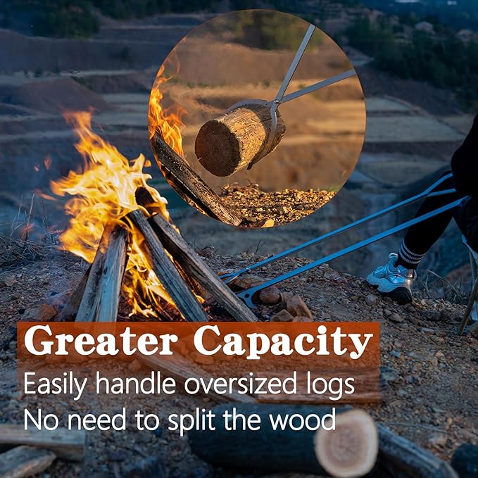 40" Stainless Steel Fire Log Tongs Firewood Grabber and Fire Poker Set,Large Fire Pit Tool Outdoor/Indoor Bonfire Campfire Backyard Deck Camping Log Grabber Safely Moves Firewood