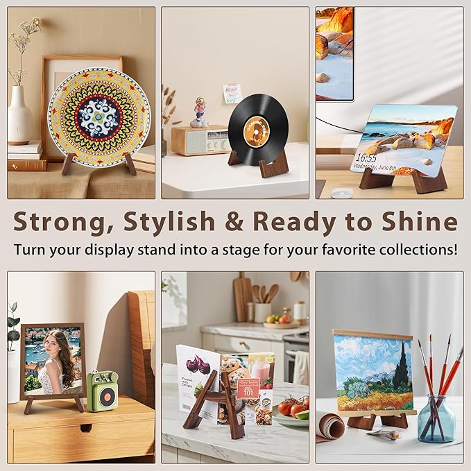 Walnut Wood Plate Stand, 9 Inch Decorative Ornament Display Stand, Plate Holders for Displaying, Picture Frame Holder Stand, Cookbook Stand for Recipe Books, Photos & Collectibles