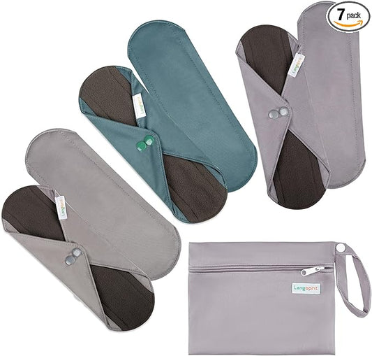 7pcs Set 1 pc Mini Wet Bag +6pcs Absorbent Reusable Sanitary Pads/Washable Cloth Menstrual Pads(Morandi-1,M)