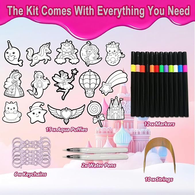 skyenchant 3D Foam Painting Kit for Kids, DIY Aqua Puffing Art to Inflate, Creative Gift for Girls & Boys Ages 4-10, Christmas Birthday Travel Present（Princesses & Unicorns）
