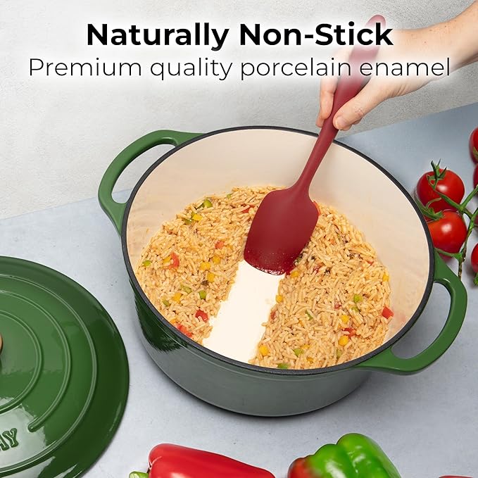 Zulay Kitchen 7.7 Quart Enameled Cast Iron Dutch Oven Pot with Lid – Premium Durability & Oven Safe up to 500°F – Heavy Duty Cookware Perfect for Bread Baking, Stews, Braising & Roasting – Green