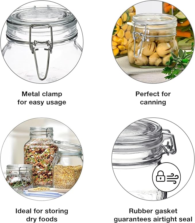 Bormioli Rocco Fido Cylinder 33.75 oz Airtight Glass Canister (Set of 2) - BPA Free Ingredient Storage Jar - Ideal for Fermentation, Pantry Organization, Canning, Kitchen Essentials - Dishwasher Safe