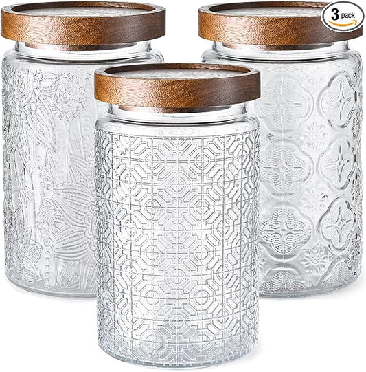 Adodeen 3-Pack 32oz Glass Jar With Airtight Lid,Kitchen Canisters For Countertop,Coffee Sugar Container Set,Pantry Glass Storage Containers For Flour,Candy,Loose Tea,Snack jar
