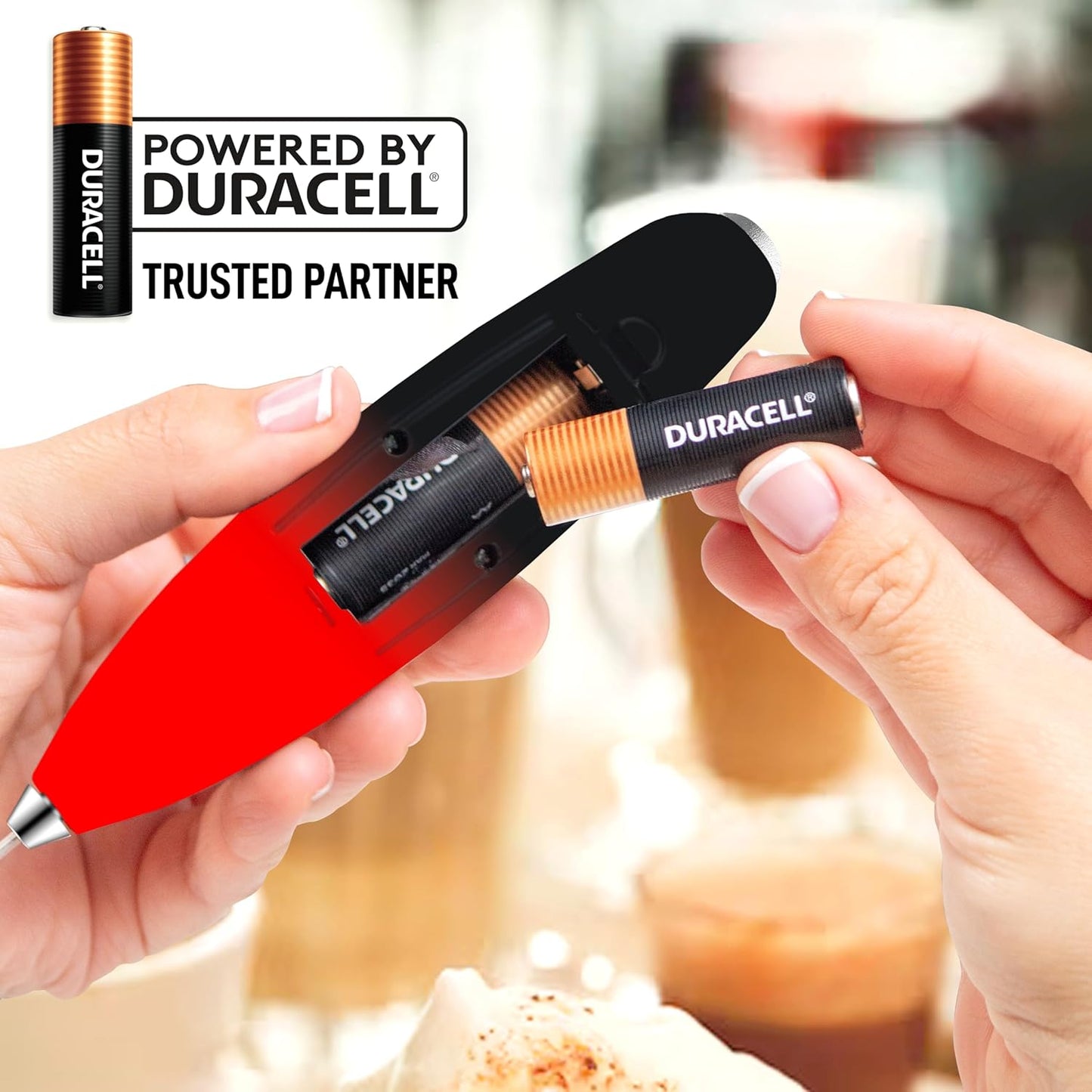 Zulay Kitchen Powerful Milk Frother Wand With 4 AA Duracell Batteries - Ultra Fast Handheld Drink Mixer - Electric Whisk Foam Maker for Coffee, Lattes, Cappuccino, Matcha & Creamer -