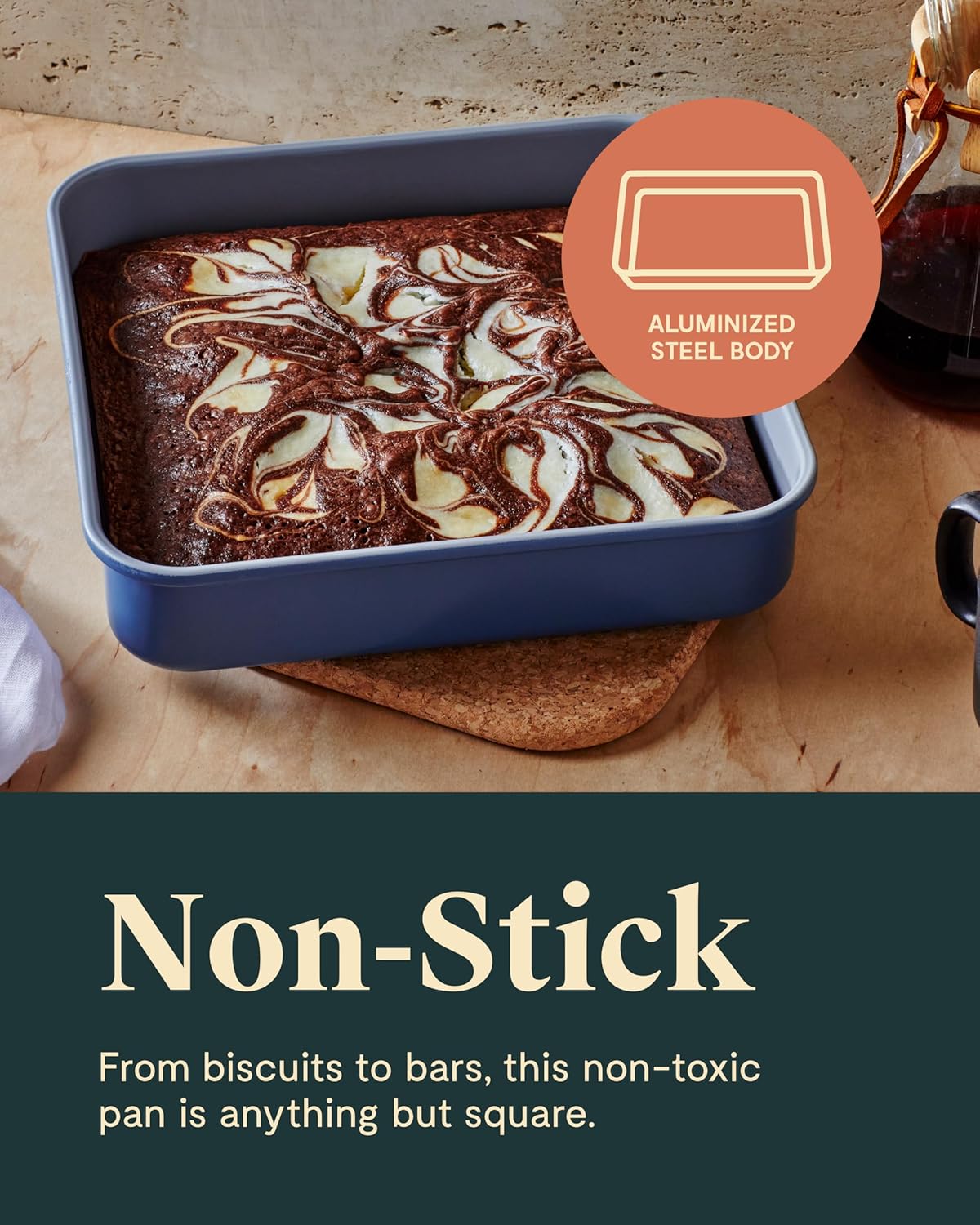 Caraway 9” Square Pan Duo - Non-Stick Ceramic Coating - Free From Forever Chemicals - Cake Pan Perfect for Brownies, Lemon Bars, & More - Gray