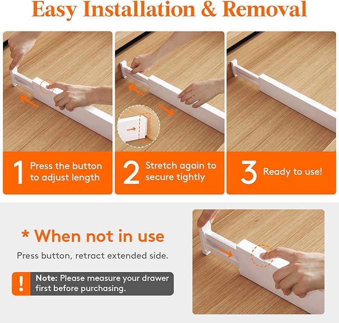 Lifewit 5 Pack 2.36" High Drawer Dividers 40-56cm/16-22 Adjustable Drawer Organizer for Clothes/Utensils, Expandable Drawer Separator in Dresser/Kitchen/Bedroom/Office Organization & Storage White