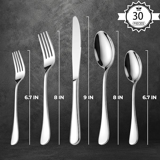 LIANYU 30 Piece Flatware Silverware Set for 6, Stainless Steel Cutlery Eating Utensils, Mirror Finished, Dishwasher Safe