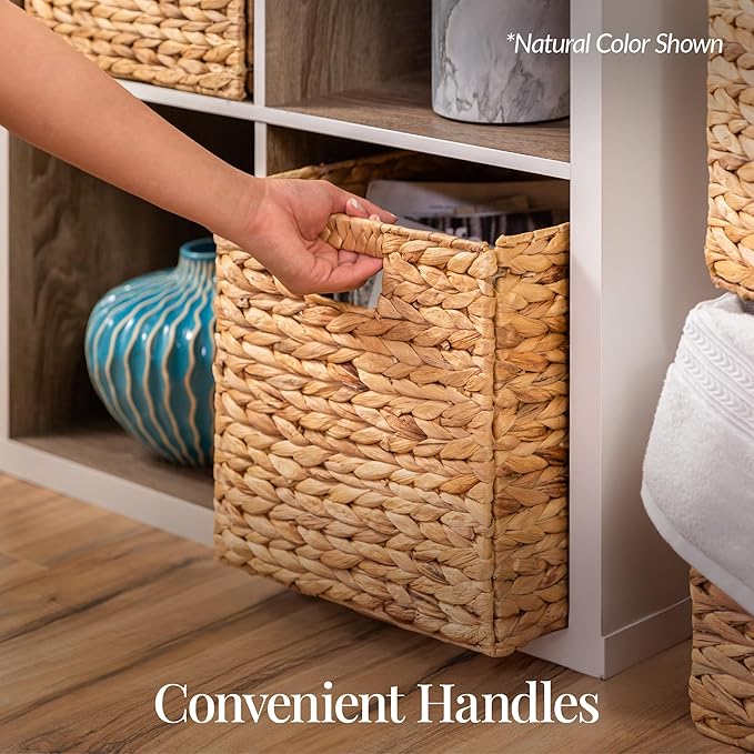 Best Choice Products 12x12in Pack of 5 Cube Storage Baskets, Water Hyacinth Multipurpose Collapsible Organizers, Handwoven Laundry Totes for Laundry, Living Room, Kids Room & Nursery - White