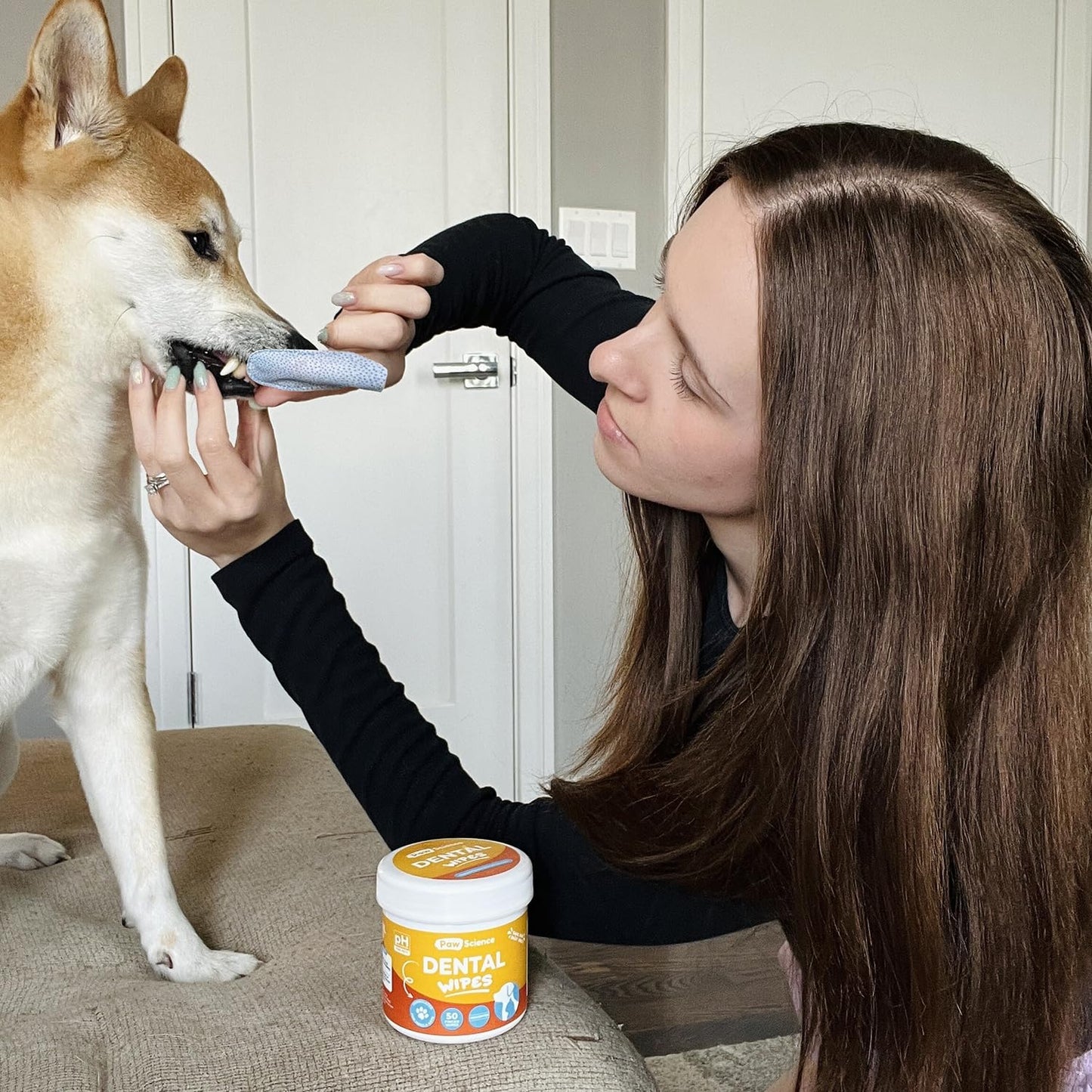 Paw Science Dog Teeth Cleaning Wipes - Dental Finger Wipes for Cats & Dogs - Pet Toothbrush & Tooth Brushing Kit - Effective Teeth Cleaner