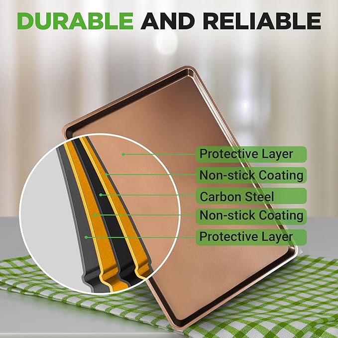 NutriChef 2-Piece Nonstick XL Cookie Sheets for Baking - 22" x 16" Stackable Extra Large Baking Sheet - Carbon Steel Baking Pans, PFOA, PFOS, PTFE Free- NCLGBP28