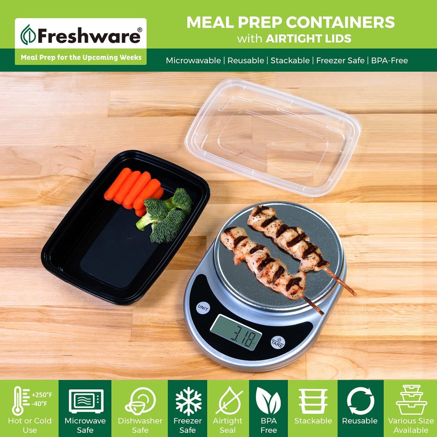 Freshware Meal Prep Containers [150 Pack] 1 Compartment Food Storage Containers with Lids, Bento Box, BPA Free, Stackable, Microwave/Dishwasher/Freezer Safe (28 oz)