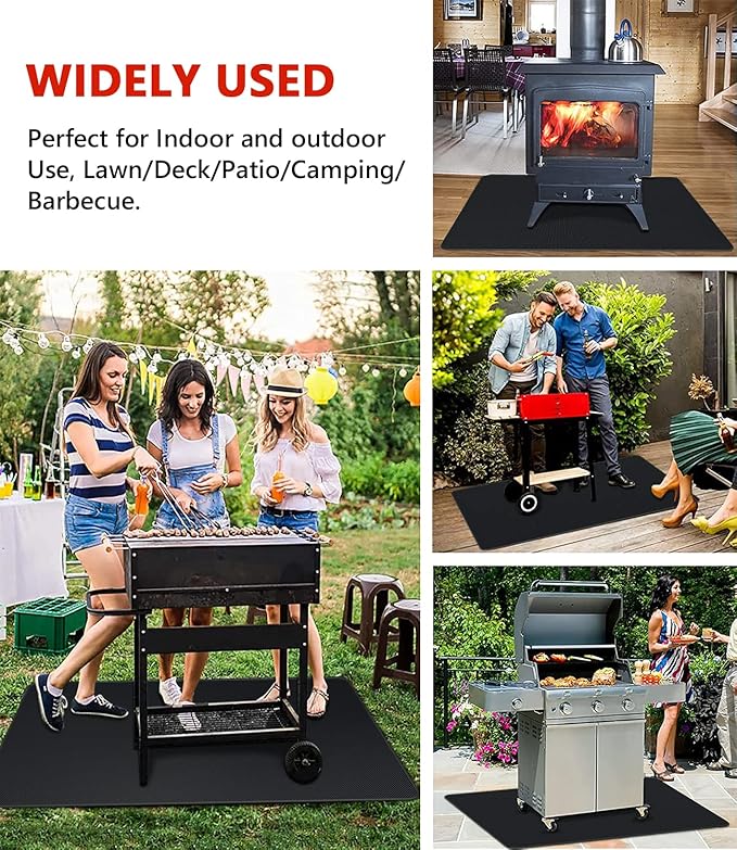 60 x 40 inch Under Grill Mats for Outdoor Grill, Double-Sided Fireproof Deck and Patio Protector Mat, Waterproof Oil-Proof BBQ Floor Pad Indoor Fire Pit Fireplace Mat