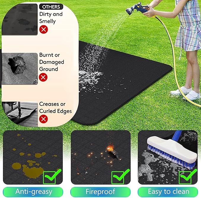 UBeesize Large 65 x 48 inches Under Grill Mat for Outdoor Grill,Double-Sided Fireproof Grill Pad for Fire Pit,Indoor Fireplace Mat Fire Pit Mat,Oil-Proof Waterproof BBQ Protector for Decks and Patios