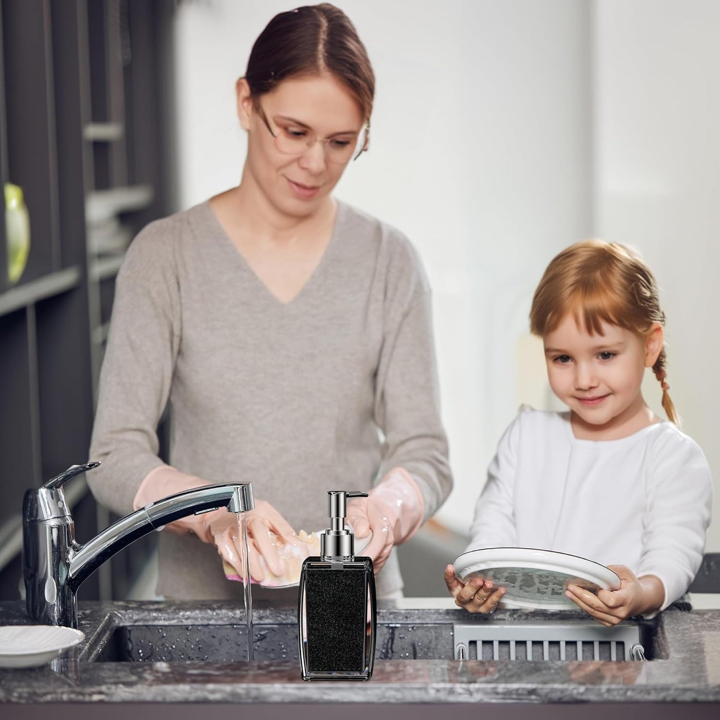 White Soap Dispenser with Refillable Plastic Pump for Bathroom Sink or Kitchen Counter, Ideal for Hand Soap, Liquid Soap, Dish Soap, or Lotion Use