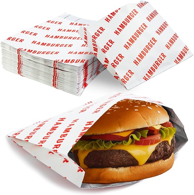 Retro, Grease Proof Burger Wrappers 100pk. Great BPA Free Cookout Supply. Pro Quality Bulk Hamburger Bags Are Large and Insulated. Allergen Friendly BBQ Foil Paper Perfect For Baseball Themed Party.
