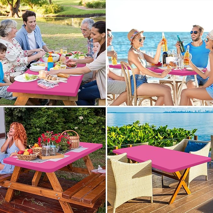 homing Rectangle Table Cloth Cover, Waterproof Polyester Elastic Fitted Tablecloth, Fits for 5 Foot Folding Tables, Washable Table Protector for Picnic, Camping, Outdoor (Rose Pink, 30" x 60")
