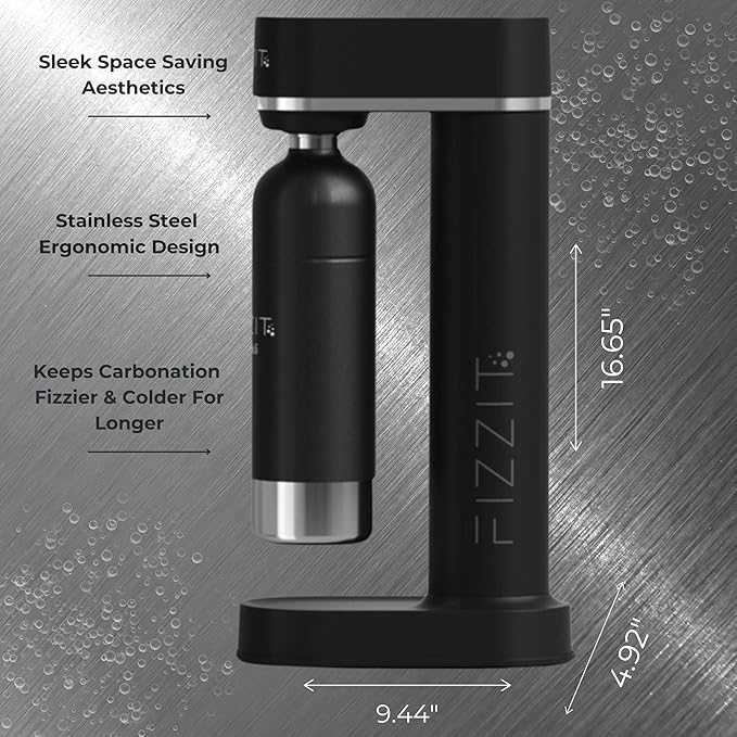 FIZZIT Spärklï Sparkling Water Maker Bundle – Soda Streaming Machine with 2 CO2 Cylinders & 2 Reusable Stainless Steel Bottles (Black + White) – Carbonated Water Soda Maker, Dishwasher Safe