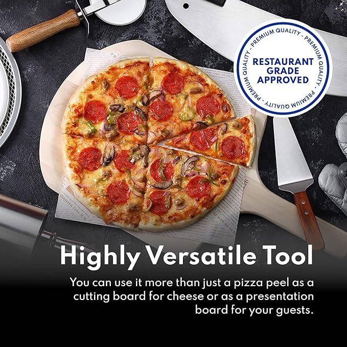New Star Foodservice 50288 Restaurant-Grade Wooden Pizza Peel, 14" L x 14" W Plate, with 22" L Wooden Handle, 36" Overall Length